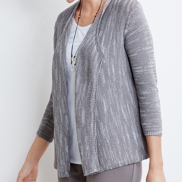J. Jill Pure Jill Melange Open Front Marbled Taupe Waterfall Cardigan XS - Picture 4 of 8